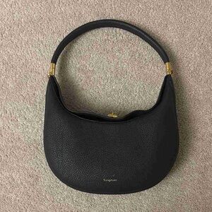 Songmont Black Leather Shoulder Bag with Gold Accents